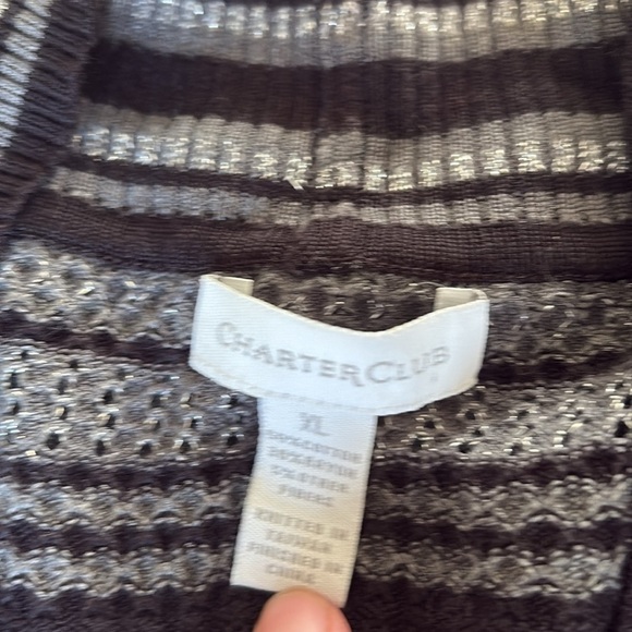 Charter Club Women’s Black and Silver Striped Cardigan - Size XL - Picture 2 of 9